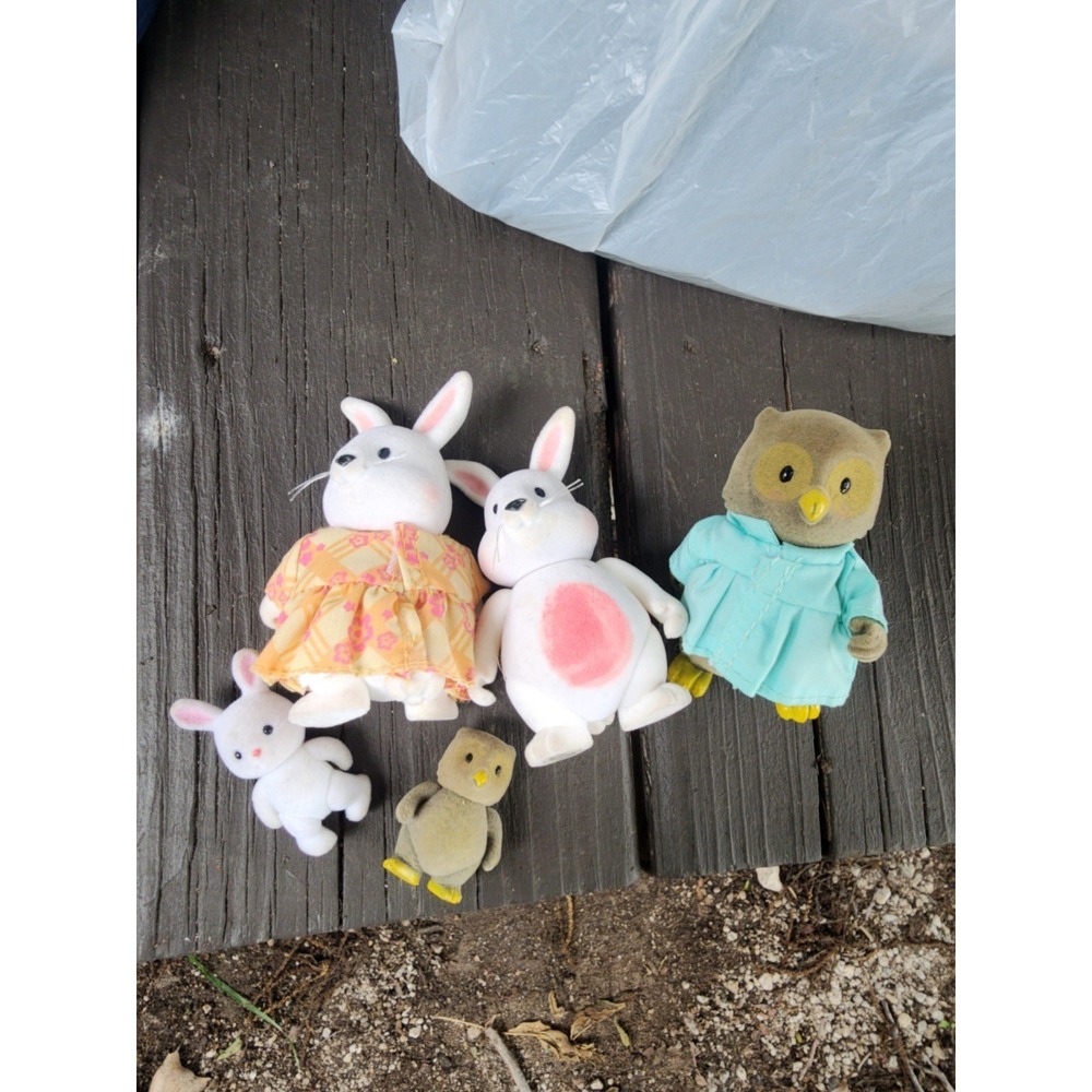 Lot Of 5 Lil Woodzeez Calico Critters Flocked Animal Figurine Toys Owl And Bunny